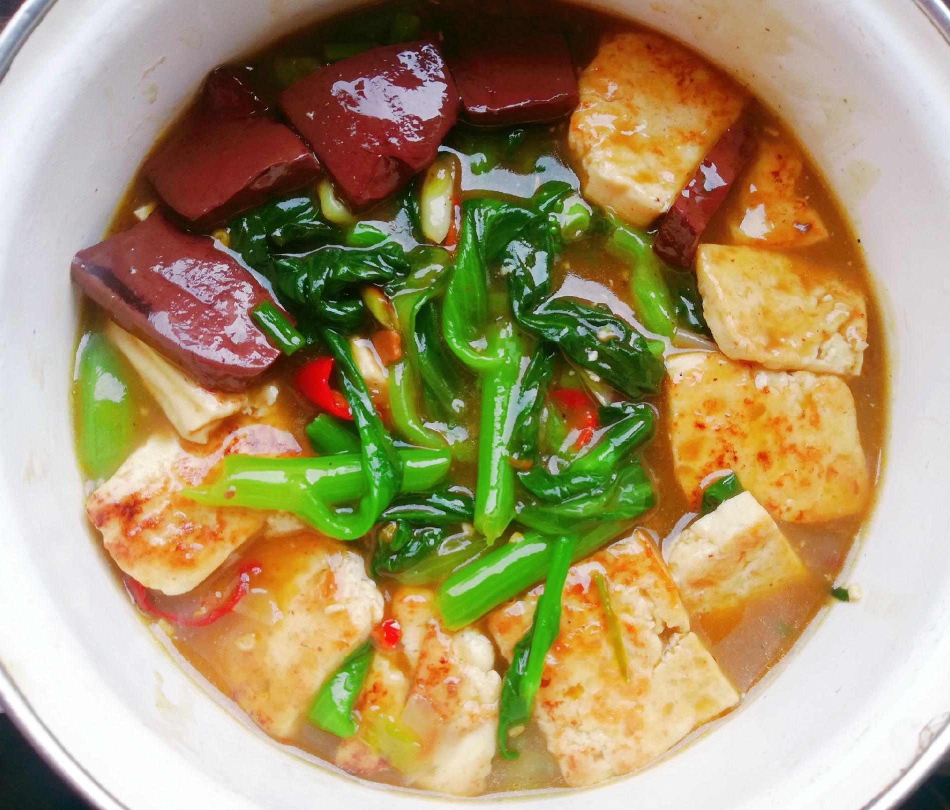 猪血豆腐菜心的做法-家常味煮菜谱